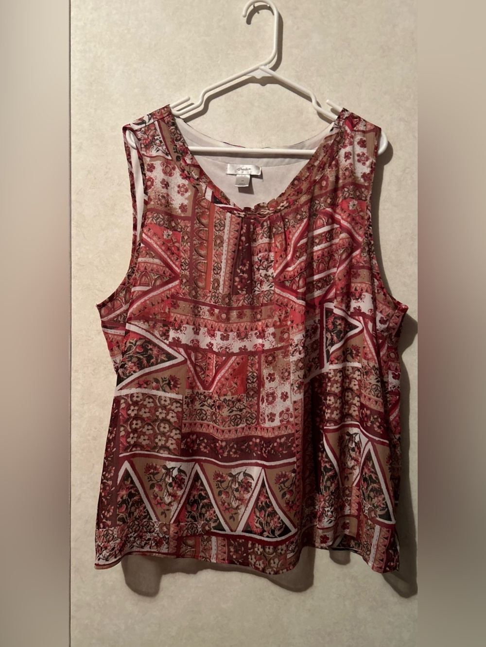 CJ Banks 3X Red Multi Patchwork Print Sleeveless Camisole